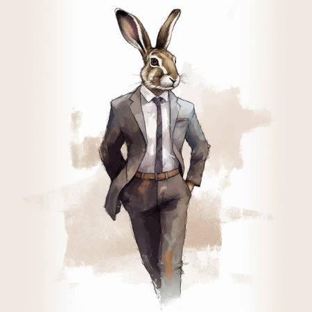 Cool Cute Rabbit in strict suit and tie. Business concept. Fashionable animals. Bunny Head. Boss. Portrait. Isolated on white background. Copy Space. Colorful 3d illustrationの写真素材