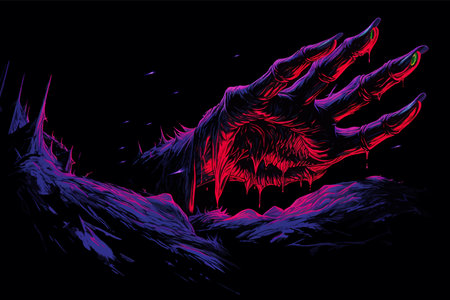 Monster hand with claws. Zombie hand coming out of the ground. Zombie hands. Hand in the forest with...