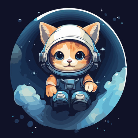 Cute cat astronaut in spacesuit on the moon. Vector illustrationの写真素材