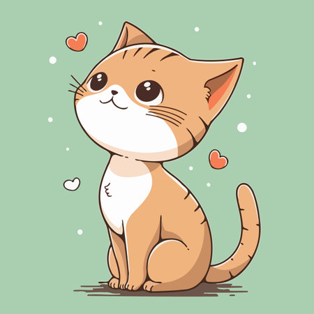 Cute cartoon cat with hearts. Vector illustration for your design. Flat styleの写真素材