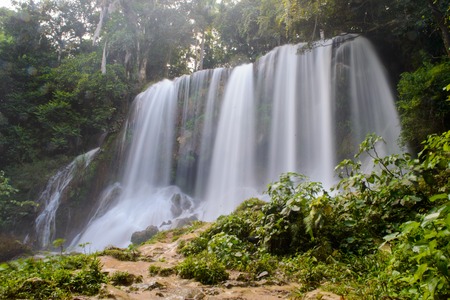 beautiful, cascading waterfall in El Nicho, Cubaの写真素材