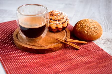 Good morning concept - Breakfast accompanied by delicious frothy espresso cookiesの写真素材