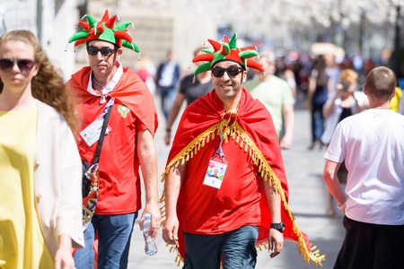 football fans of Morocco at the world Cup in Russia on June 20 in Moscowのeditorial素材