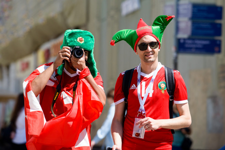 football fans of Morocco at the world Cup in Russia on June 20 in Moscowのeditorial素材