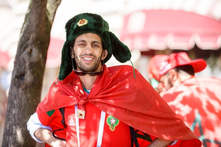 football fans of Morocco at the world Cup in Russia on June 20 in Moscowのeditorial素材
