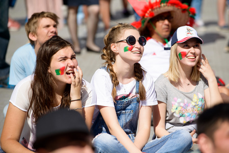 football fans of Morocco at the world Cup in Russiaのeditorial素材