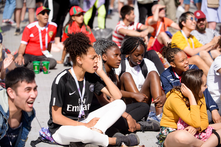 football fans of Morocco at the world Cup in Russiaのeditorial素材