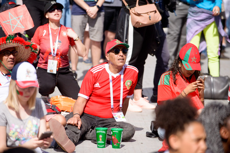 football fans of Morocco at the world Cup in Russiaのeditorial素材