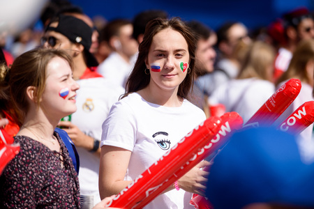 football fans of Morocco at the world Cup in Russiaのeditorial素材