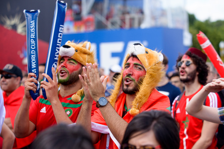 football fans of Morocco at the world Cup in Russia on June 20 in Moscowのeditorial素材