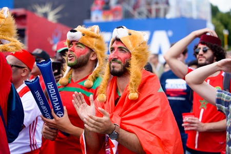 football fans of Morocco at the world Cup in Russia on June 20 in Moscowのeditorial素材