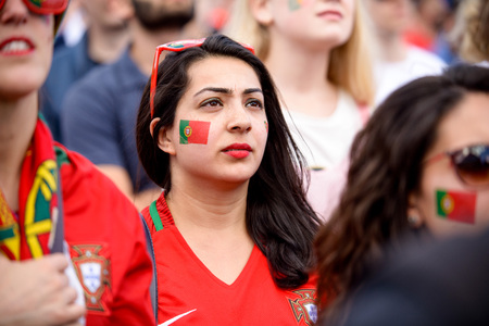 football fans of Portugal at the world Cup in Russia on June 20 in Moscowのeditorial素材