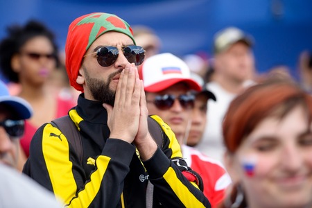 football fans of Morocco at the world Cup in Russia on June 20 in Moscowのeditorial素材