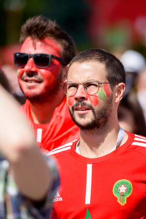 football fans of Morocco at the world Cup in Russia on June 20 in Moscowのeditorial素材