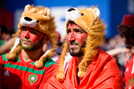 football fans of Morocco at the world Cup in Russia on June 20 in Moscowのeditorial素材