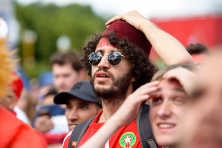 football fans of Morocco at the world Cup in Russia on June 20 in Moscowのeditorial素材
