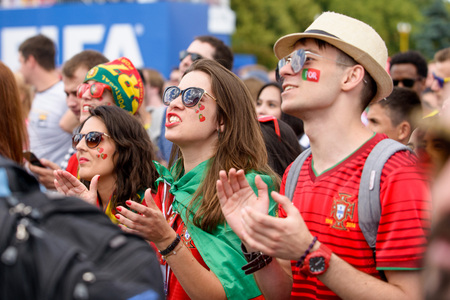 football fans of Portugal at the world Cup in Russia on June 20 in Moscowのeditorial素材