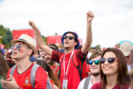 football fans of Portugal at the world Cup in Russia on June 20 in Moscowのeditorial素材