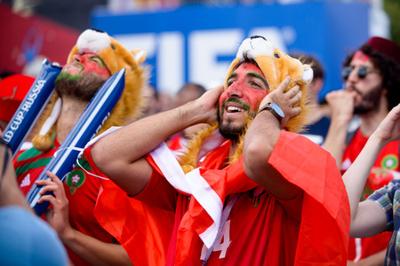 football fans of Morocco at the world Cup in Russia on June 20 in Moscowのeditorial素材