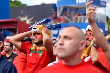 football fans of Morocco at the world Cup in Russiaのeditorial素材