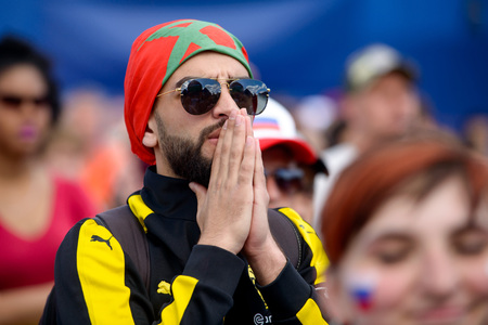 football fans of Morocco at the world Cup in Russia on June 20 in Moscowのeditorial素材