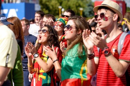 football fans of Portugal at the world Cup in Russia on June 20 in Moscow