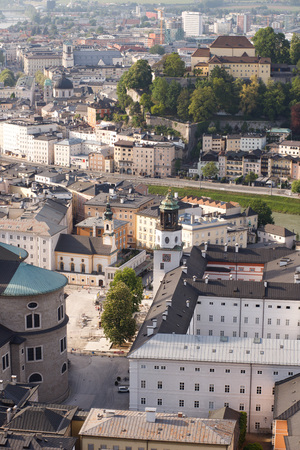 Air view of the historic city of Salzburg, Austriaの写真素材