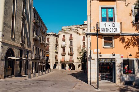 street in the Old town of Girona, Catalonia.Spainの写真素材