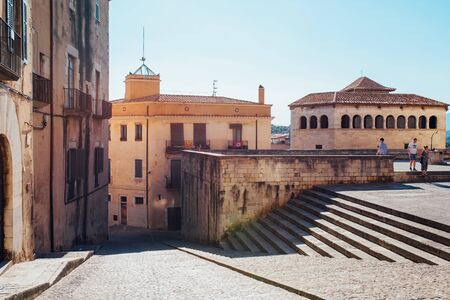 Girona city - Old town street - Catalonia / Spainの写真素材