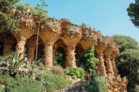Caves and colonnades in Parc Guell Barcelona. Spainの写真素材