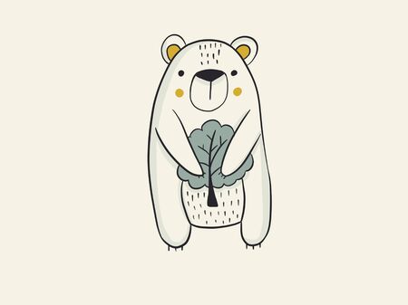 Linear children's drawing of a bear on a beige backgroundの写真素材