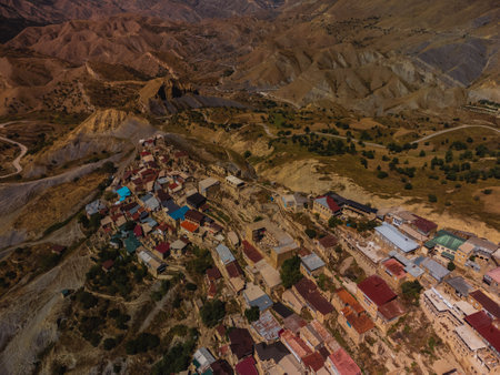 houses of different times in the ancient mountain village of Chokh in Dagestanの写真素材