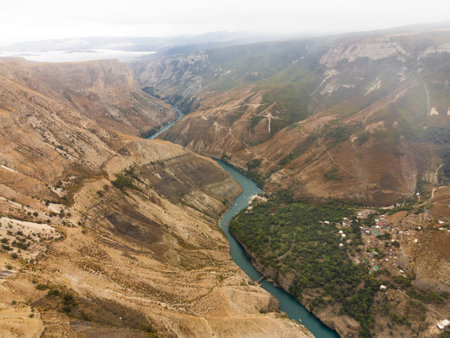 The Sulak Canyon is one of the deepest canyons in the world and the deepest in Europe. Natural landmark of Dagestan, Russia.の写真素材