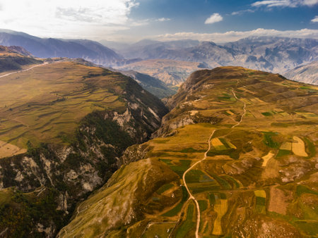 Changeable weather in the Caucasus Mountains. panoramic view. Dagestan.Russia