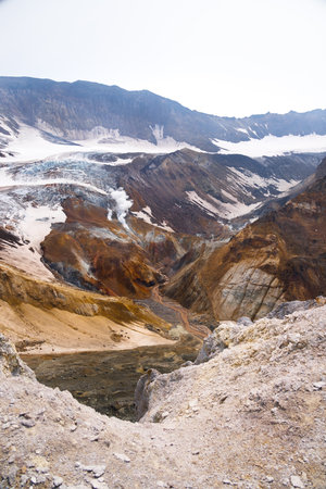 The crater of Mutnovsky volcano. Fumaroles. The active volcano Mutnovsky. Hiking. Kamchatka. 2022の写真素材