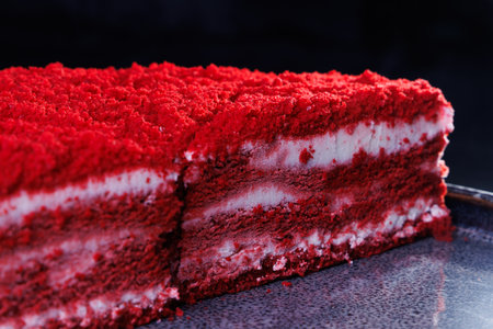 Red velvet cake with cream cheese filling on a white isolated background. toning. selective focusの写真素材
