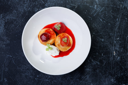 strawberry red sauce in a white bowl, Photo of gourmet foodの写真素材