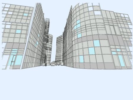 Modern city. Office and industrial buildings, vehicles delivering various goods. Vector.のイラスト素材