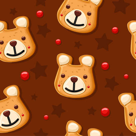 Pattern from gingerbread in the shape of a bear, new year, christmas. Icon.のイラスト素材