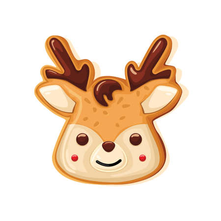 cute gingerbread deer for christmas. Isolated over white background. Vector illustration.のイラスト素材
