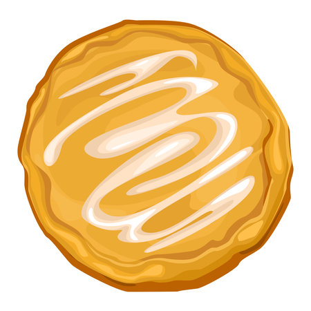 Ready-made pizza dough with mayonnaise sauce about picking pizza. Pizza dough preparation, vector cartoonのイラスト素材