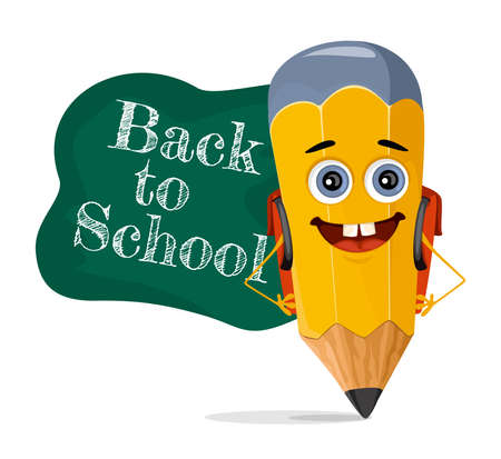 Cute educational pencil character. cloud concept with text back to school. Vectorのイラスト素材
