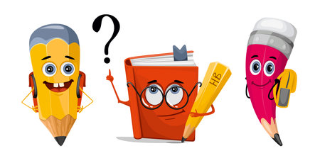 Set of cute educational subjects book and pencil characters. School illustration Vector illustration.のイラスト素材