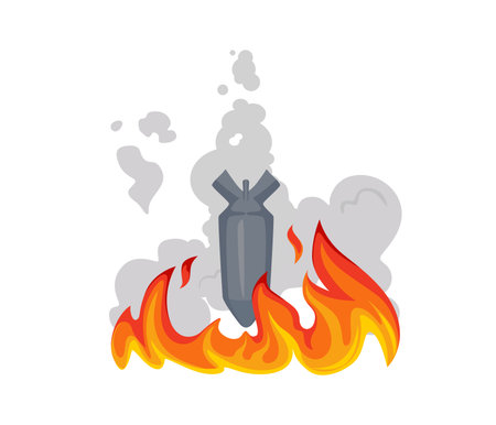 Military bomb, rocket falls on Ukraine. The country is on fire. Stop war.のイラスト素材