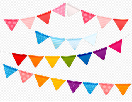 Set of seamless border festive realistic flagsのイラスト素材