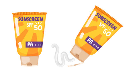 A set of cute sunscreen tubes with cream.のイラスト素材