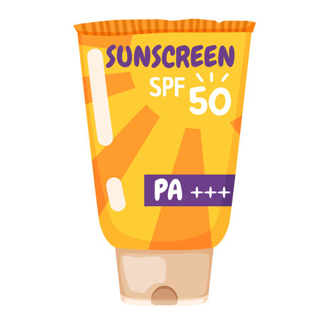 Cute sunscreen tubes with cream. Closed and open SPF cream.のイラスト素材