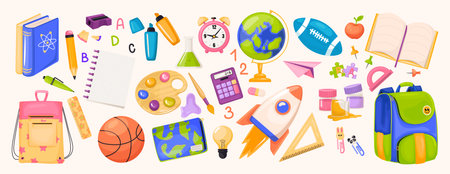 Vector big set of school supplies and accessories.のイラスト素材