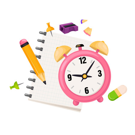 Composition with stationery and clock.のイラスト素材