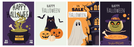 Halloween poster, party invitation, templateのイラスト素材